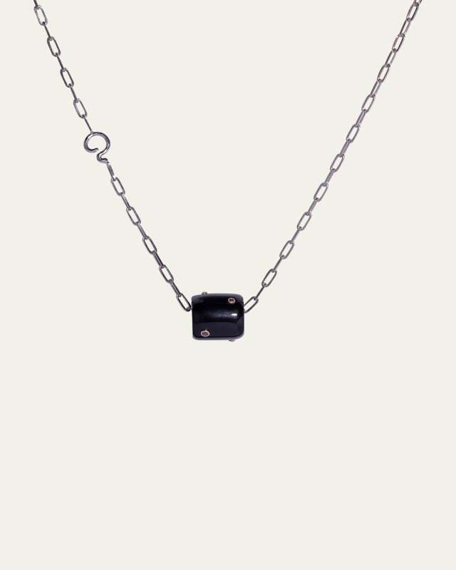 14K Rose Gold Black Diamond & Onyx Snow Globe Necklace